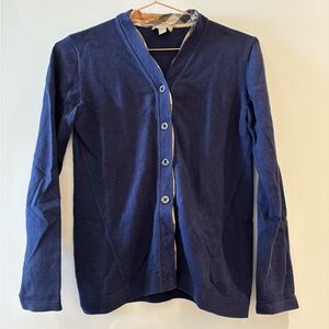 Burberry Deep Blue Cardigan with Check Lining